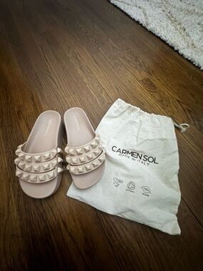 Carmen Sol blush Studded Slide Sandals